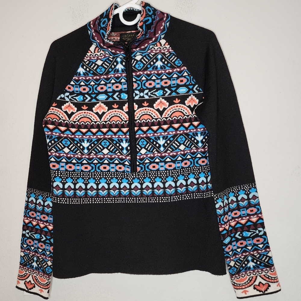 Icelandic Wool Blend 1/2 Zip Black‎ Blue Pink Pull Over Sweater Size Medium